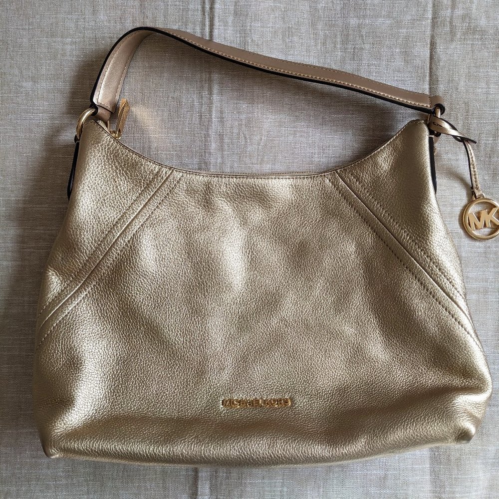 Gold Metallic Leather Michael Kors Hobo Handbag w/ wallets